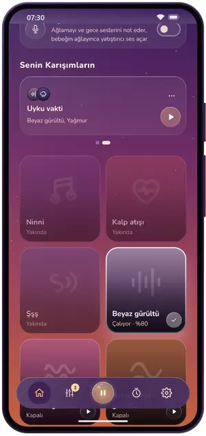 Uyku vakti adlı kayıtlı karışımla ana ekran